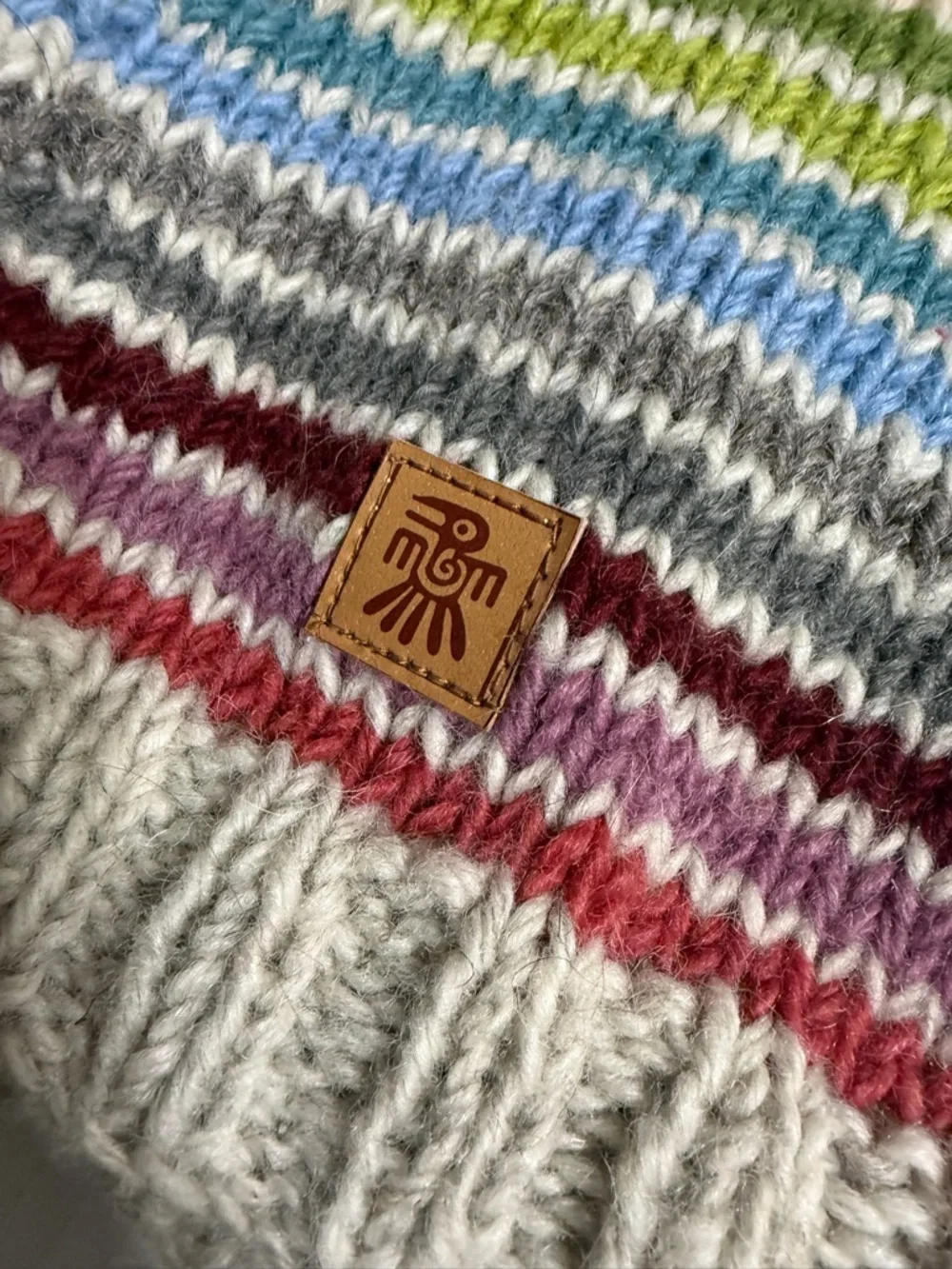 Pachamama Rainbow Stripe 100% Wool Chunky Knit Sweater | Colorful Boho Pride - Picture 2 of 5